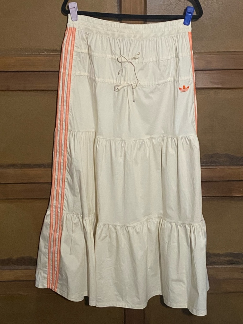 adidas Cream Maxi Skirt with Coral Side Stripes